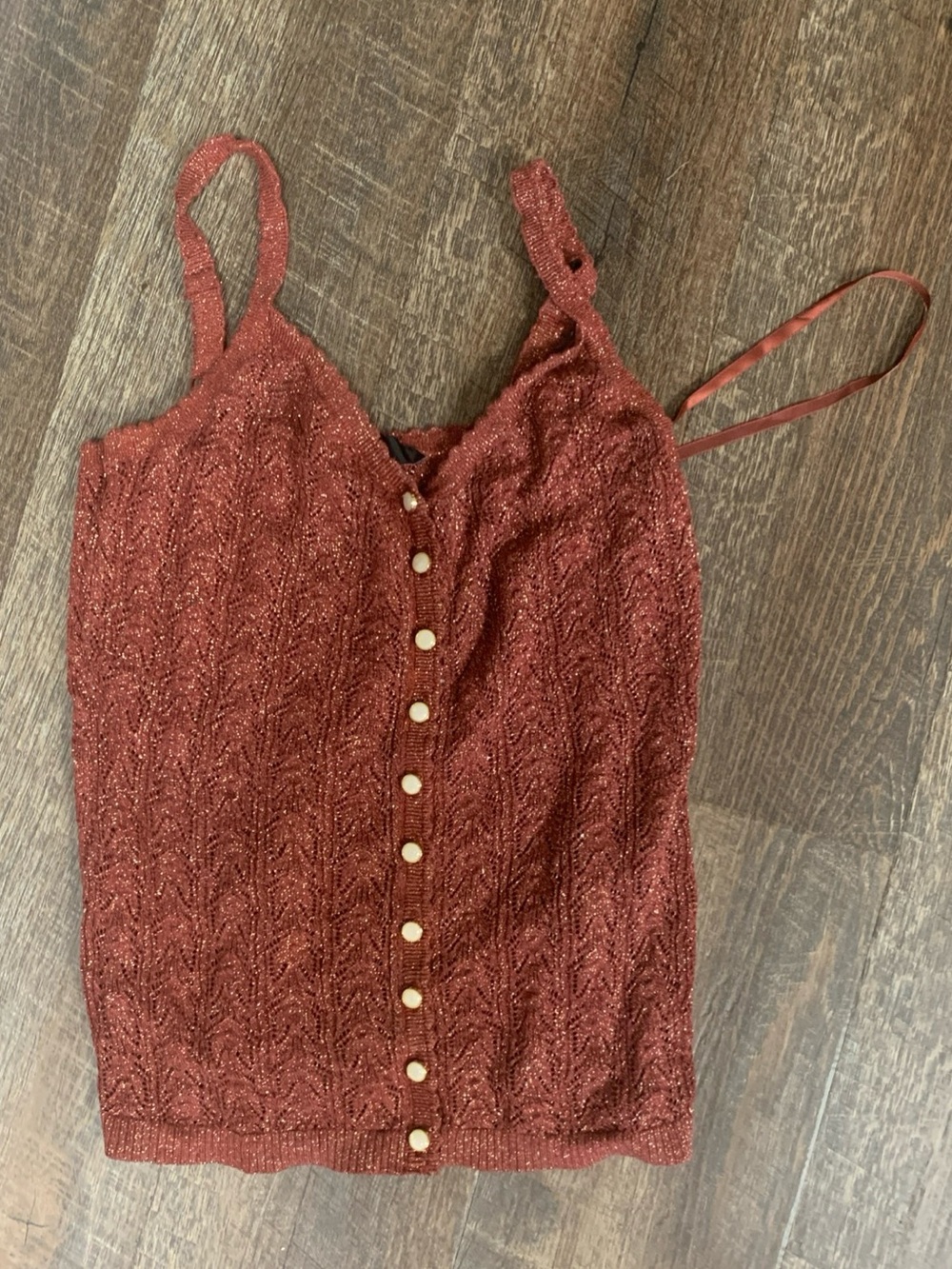 White House Black Market Crochet Shimmer Tank, Bronze Shimmer, Sz S